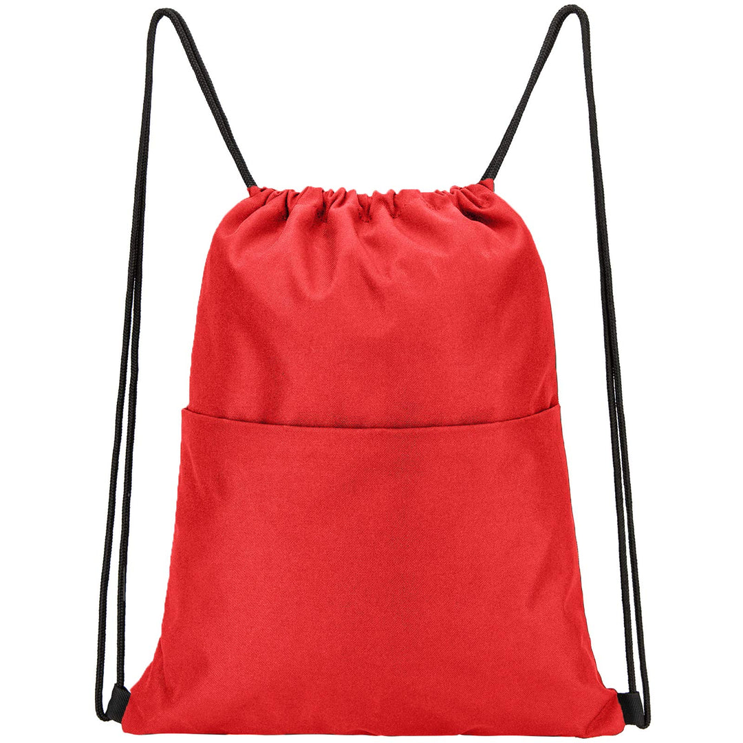 Vorspack Drawstring Backpack Water Resistant String Bag Sports Sackpack Gym Sack with Side Pocket for Men Women - Red