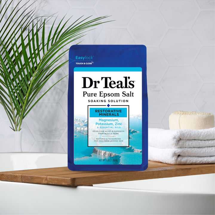 Dr Teal's Pure Epsom Salt, Restorative Minerals with Magnesium, Potassium & Zinc, 3 lbs