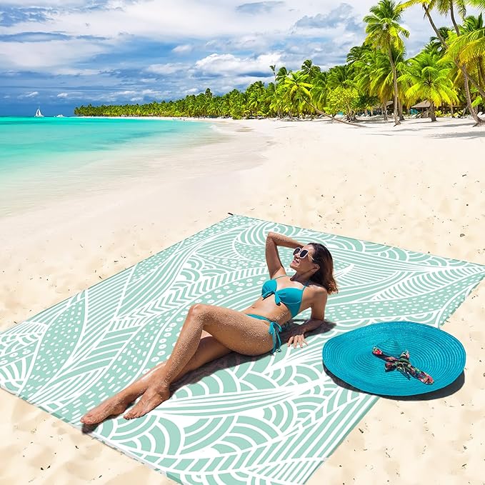AISPARKY Beach Blanket Waterproof Sandproof Quick Drying Beach Mat Extra Large Outdoor Picnic Blanket for Travel Camping Hiking