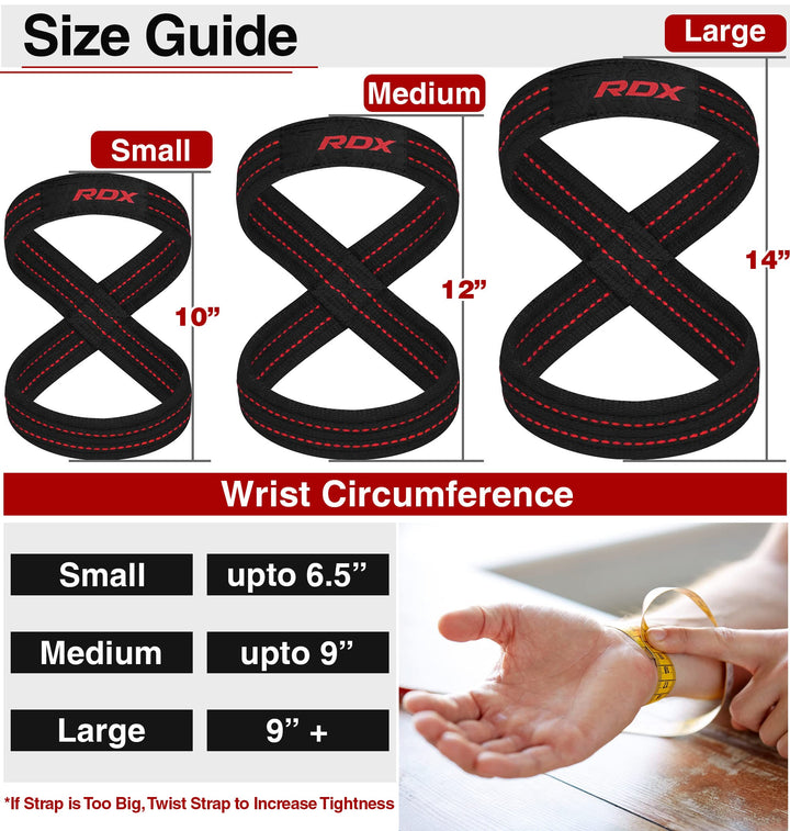 RDX Weight Lifting Straps Figure 8, Anti Slip Strap with Cuffs Wrist Support for Gym Workout Deadlift Powerlifting Bodybuilding Weightlifting, Fitness Strength Training, Hand Bar Grip for Men