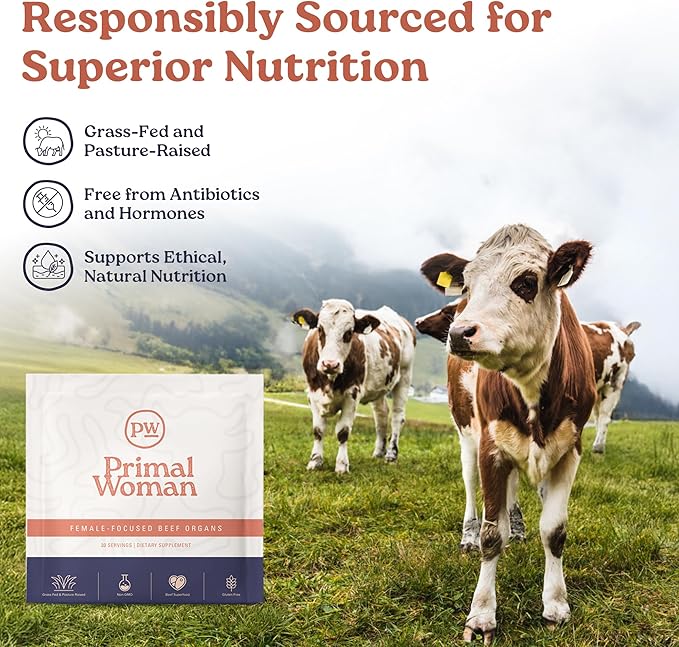 Beef Organ Supplement for Women - Heart, Liver for Women, Grass Fed, Pasture Raised Liver | Primal Beef Organ Capsules Woman (60 Capsules)