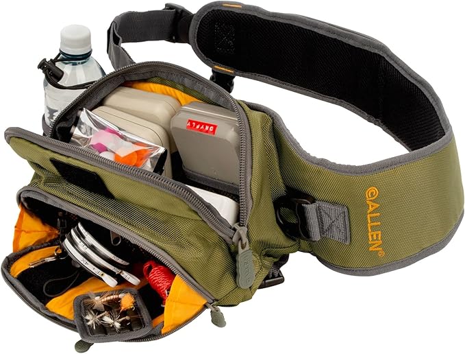 Allen Company Cedar Creek Fly Fishing Sling Pack - Fits up to 4 Tackle/Fly Boxes and Other Accessories - Gray and Lime/Olive