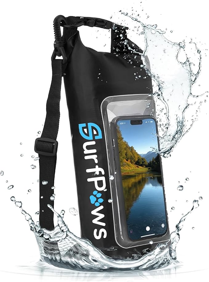 2L Waterproof Dry Bag - Multifunctional Waterproof Dry Pouch for Phone and Valuables - Essential for Outdoor Travel, Beach, Swimming, Boating, Camping (Black)