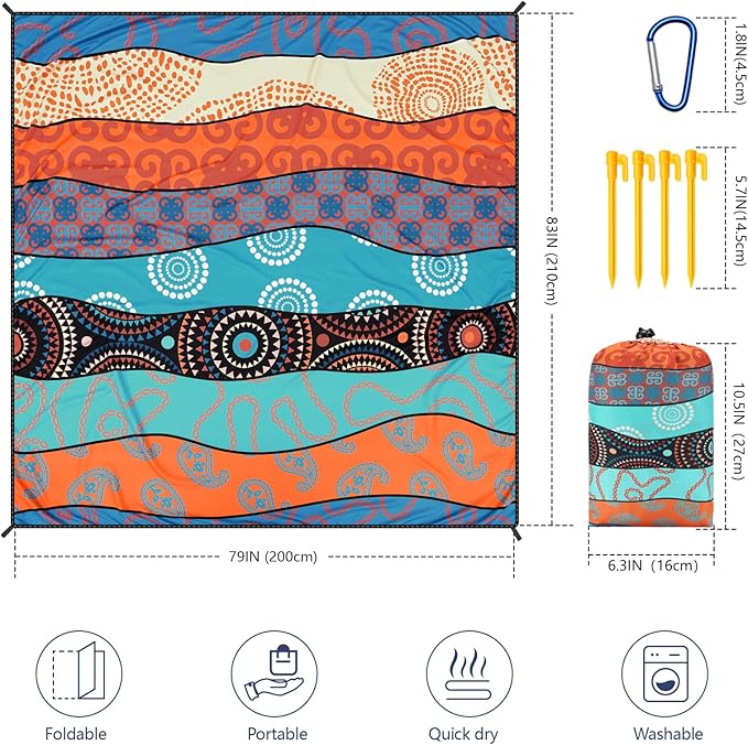 AISPARKY Beach Blanket Waterproof Sandproof, Oversized Large Beach Mat 79" X 83"/120"x108" for 1-8 Adults, Quick Drying&Compact&Lightweight, Picnic Mat Vacation Essentials for Beach Camping Travel