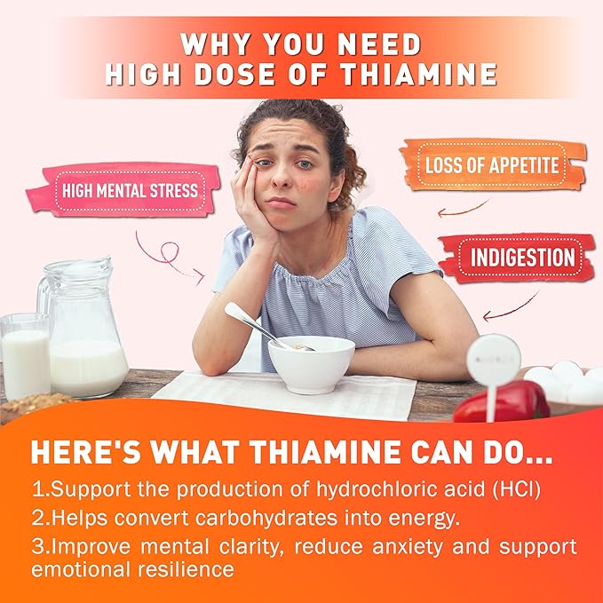 Vitamin B1 Gummies 500mg, Chewable Thiamine B1 Supplement for Adults, with 600mg Calcium Citrate, Support Nervous System, Vegan, Natural Orange Flavor