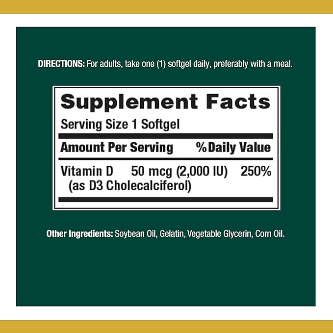 Nature's Bounty Vitamin D, Supports Immune Health & Bone Health, 2000IU Vitamin D3, 150 Softgels