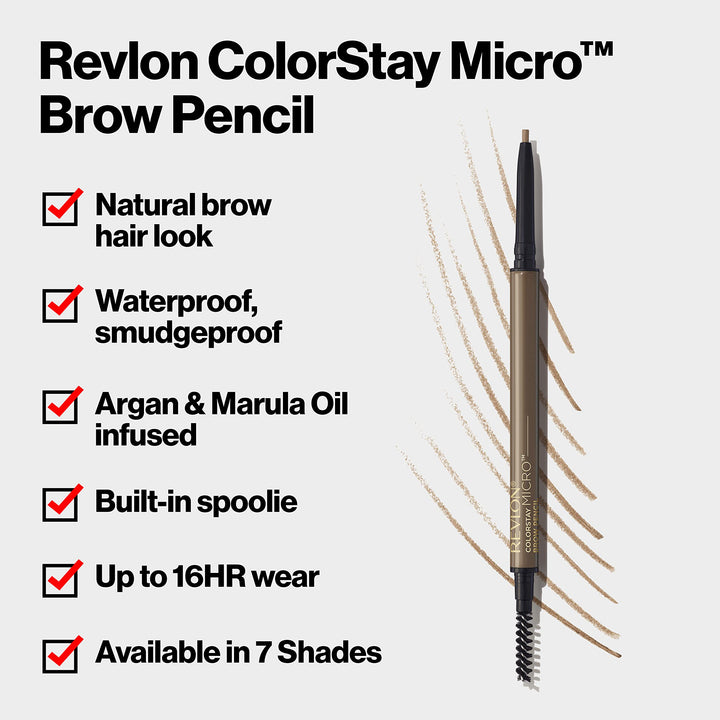 Revlon ColorStay Micro Eyebrow Pencil with Built In Spoolie Brush, Infused with Argan and Marula Oil, Waterproof, Smudgeproof, 454 Medium Brown, 0.003 oz
