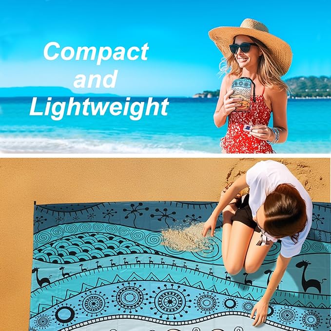 Beach Blanket Waterproof Sandproof, 79" x 83" Extra Large Sand Free Quick Drying Beach Mat, Compact Outdoor Picnic Mat for Travel, Hiking, Camping (Bohemian)