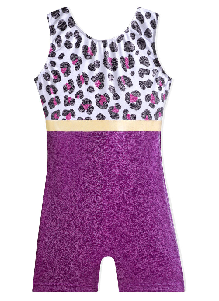 DAXIANG Gymnastics Leotards for Girls Leotard for Girls Gymnastics Outfit Purple Leopard Shorts Dance Unitard Biketards