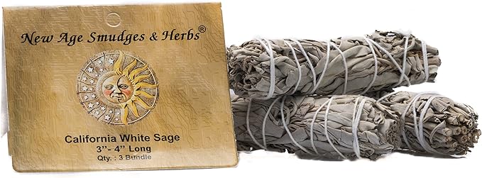 Sage Kit for Cleansing, Positive Energies, Purification, Healing, Meditation, Rituals-White Sage Sticks -4 inches (3 Pack)~Abalone Shell 5-6 inches~6 inch Tripod Stand by New Age Smudges & Herbs