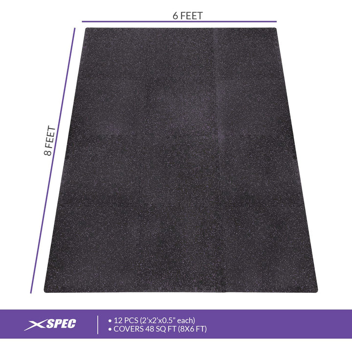 Xspec 1/2" Thick 48 sq ft (12 Tiles) Interlocking Rubber Top EVA Foam Exercise Mat | Home Gym Mats Workout Flooring Tiles for Gyms, Fitness Rooms | Durable Grip Protective Flooring, Black/Purple
