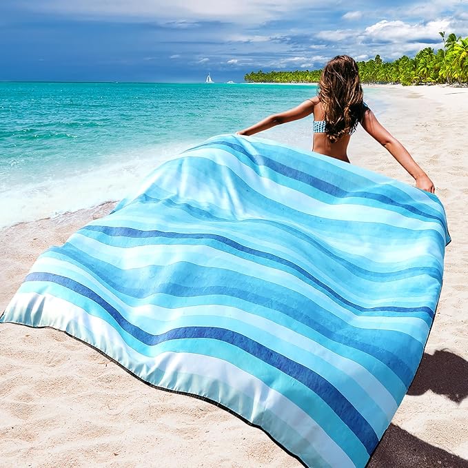 Beach Blanket Waterproof Sandproof Beach Mat 79" X 83" /10'x9'for 2-8 Adults Quick Drying Outdoor Picnic Mat Beach Accessories for Travel, Camping, Hiking