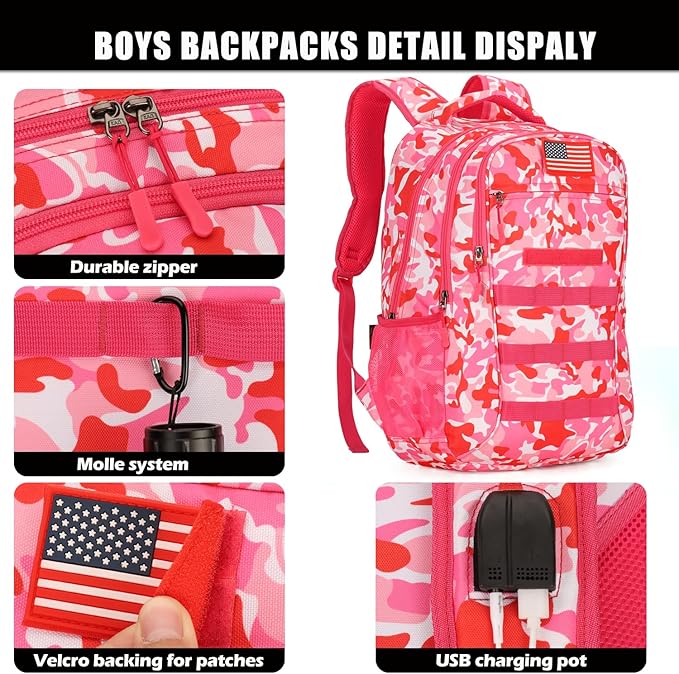 4land Camo Backpack for Boys,Army Boys Backpacks for Elementary Middle School Military,Camouflage Bookbag 40L