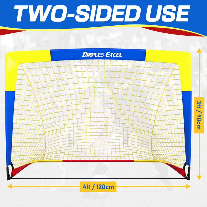 Dimples Excel Soccer Goals Kids Soccer Net for Backyard (4x3.1 FT 2 Set, Blue Yellow)