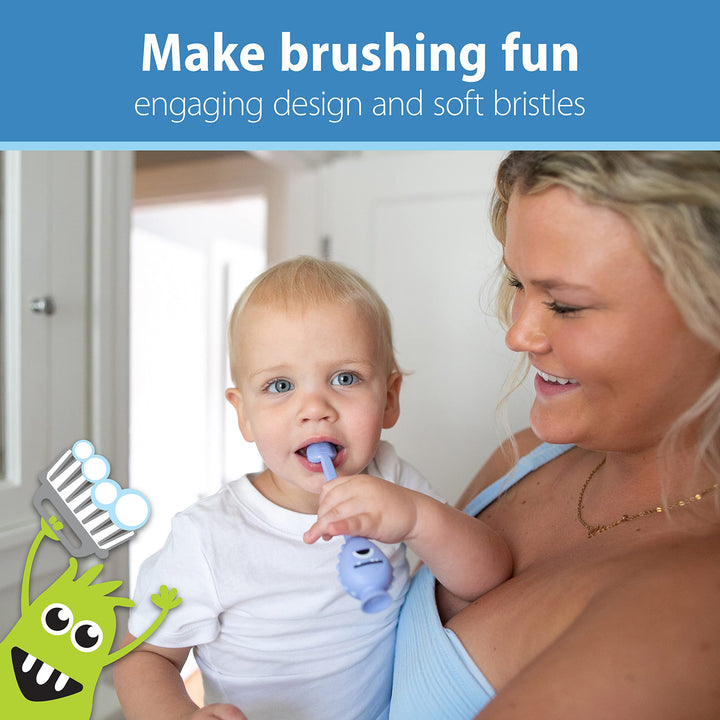 Dr. Brown's ToothScrubber Toothbrush, Three-Sided Toddler Training Toothbrush for Ages 1-4 Years with Suction Cup Base and Color Changing Bristles