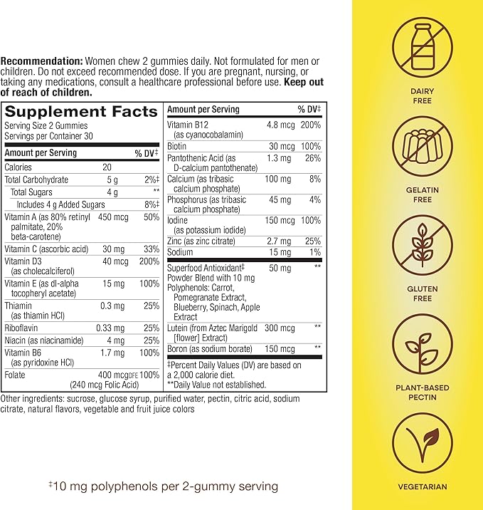Nature's Way Alive! Women’s 50+ Daily Gummy Multivitamins, Supports Multiple Body Systems*, Supports Healthy Heart, Brain & Bones,* B-Vitamins, Mixed Berry Flavored, 60 Gummies (Packaging May Vary)