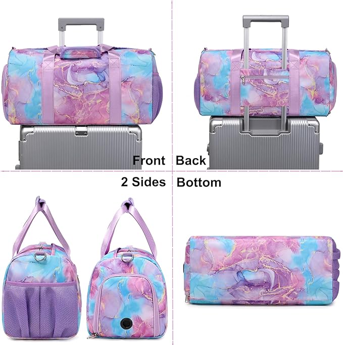 Gym Bag Sports Duffle Bag Dance Bag Ballet Bag with Separate Dry Wet Pocket and Shoes Compartment Weekender Overnight Bag Travel Foldable Bag for Girls Teen Women(Purple)