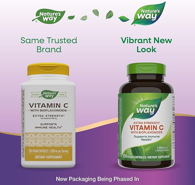 Nature’s Way Extra Strength Vitamin C with Bioflavonoids - 1,000 mg Vitamin C per Serving - Immune Health* - Citrus Bioflavonoids from Orange, Grapefruit, Lemon & More - 250 Capsules