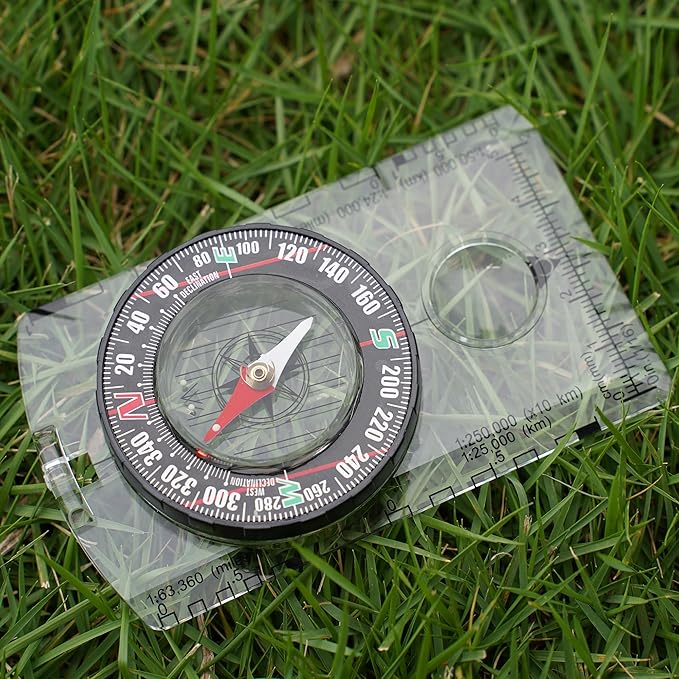 4 Pcs Outdoor Compass with Adjustable Declination,Magnifier,Ruler,Scale. Multifunctional Orienteering Waterproof Compass for Map Reading, Navigation, Hiking