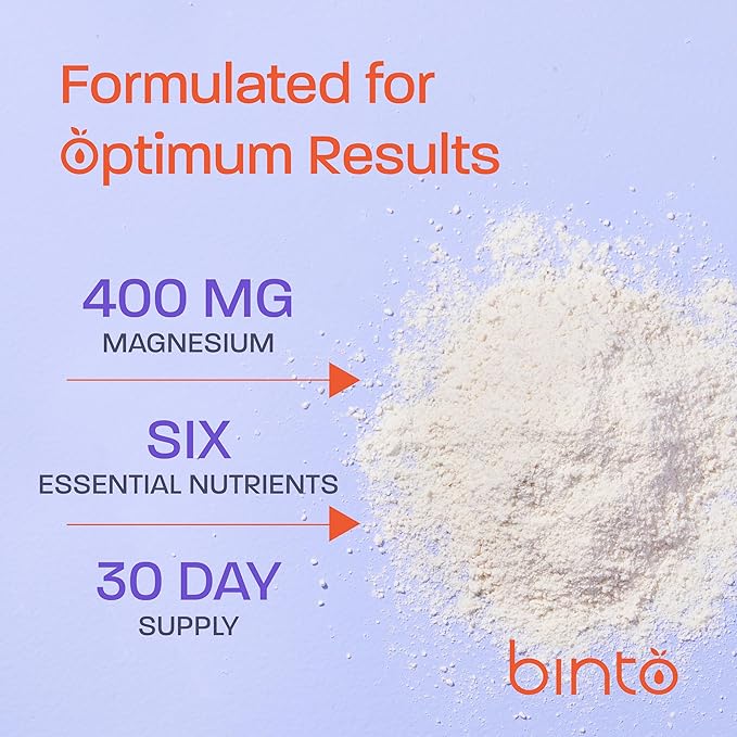 Binto Glow Down - Sleep Better & De-Stress with Our Berry Vanilla Magnesium Drink Mix, Made in USA, Sugar-Free, Preservative-Free, Gluten-Free Drink Mix (60 Day Supply)