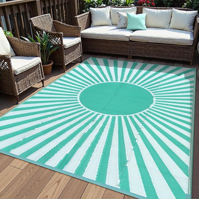 Anidaroel 8x10 Outdoor Rug for Patios Clearance, Waterproof Camping Rug for Outside RV, Reversible Plastic Straw Outside Rugs, Large Outdoor Area Rug for Garden, Camper, Pool Deck(Green,8’x10’)