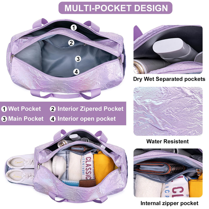 BLUBOON Duffle Bag Girls Kids Cute Gym Bag with Shoes Compartment & Wet Separation Waterproof Sports Overnight Travel Bag