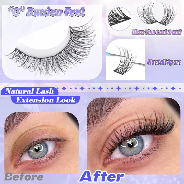 ALICE DIY Natural Lash Clusters | Wispy Anime Cat Eye | 10-16mm, 144 Pcs