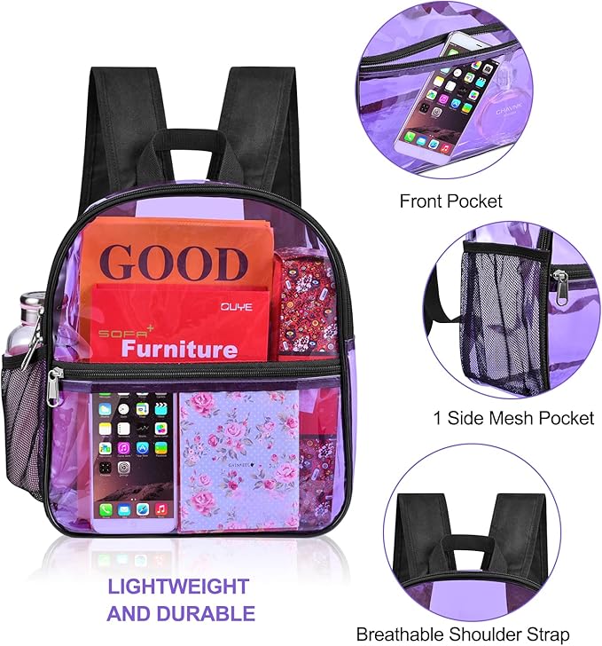 USPECLARE Clear Backpack for Stadium Approved 12×6×12, Water proof Clear Bag for Stadium Events and Concert Work Sport Event