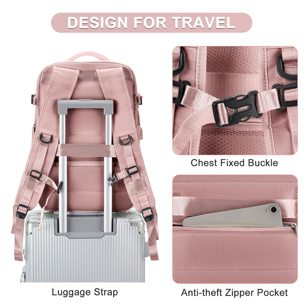 Expandable Backpack For Traveling On Airplane Carry On Backpack Flight Approved Personal Item Travel Backpack For Women Men Airline Approved Gym Bag With Shoe Compartment Travel Weekender Bag Pink