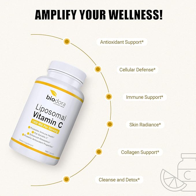 Liposomal Vitamin C, Healthy Immune System, Supports Heart Health, Enhanced Energy Level, Antioxidant Properties, 1400mg Per Servings, 180 Capsules
