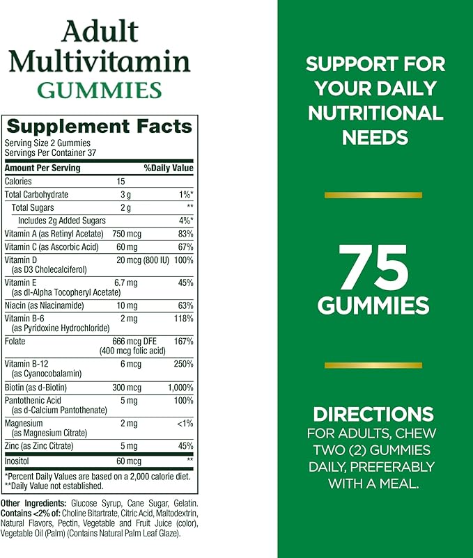 Nature's Bounty Adult Multivitamin, Vitamin Supplement, Daily Nutritional Needs, Fruit Flavor, 75 Count