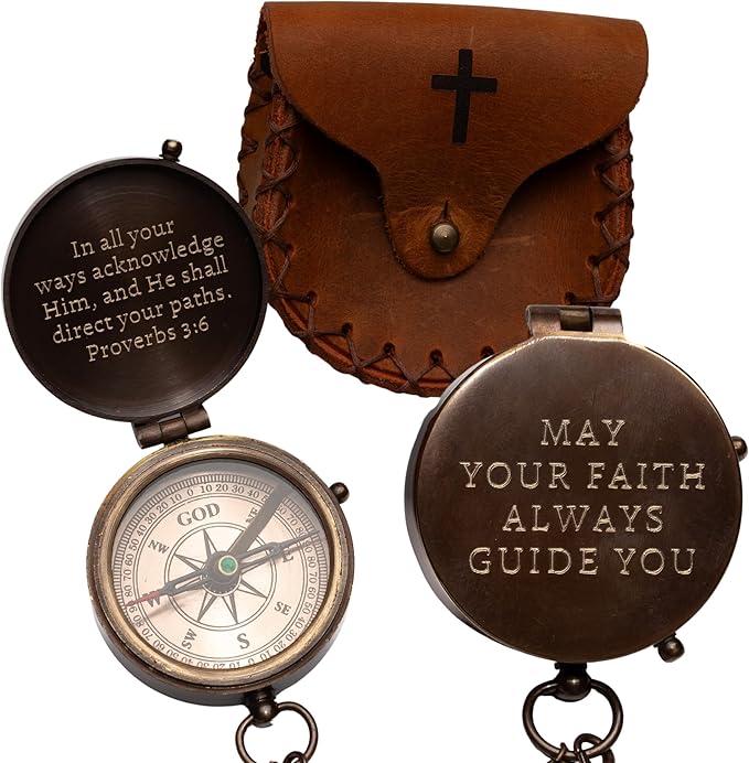 Baptism Gifts for Boys - Engraved Working Handmade Antique Compass with Scripture - Religious, Christian, Catholic, Christening, First Communion, Confirmation Gifts for Teenage Boys and Men