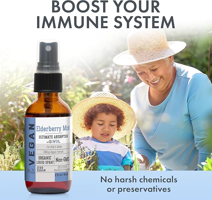 Organic Elderberry Mist-Sambucus Nigra (Extra Strength) and Vitamin C Extra Strength Spray Mist: Daily Absorption Liquid Extract - Non-GMO - Immune Boost Optimizes Wellness Benefits