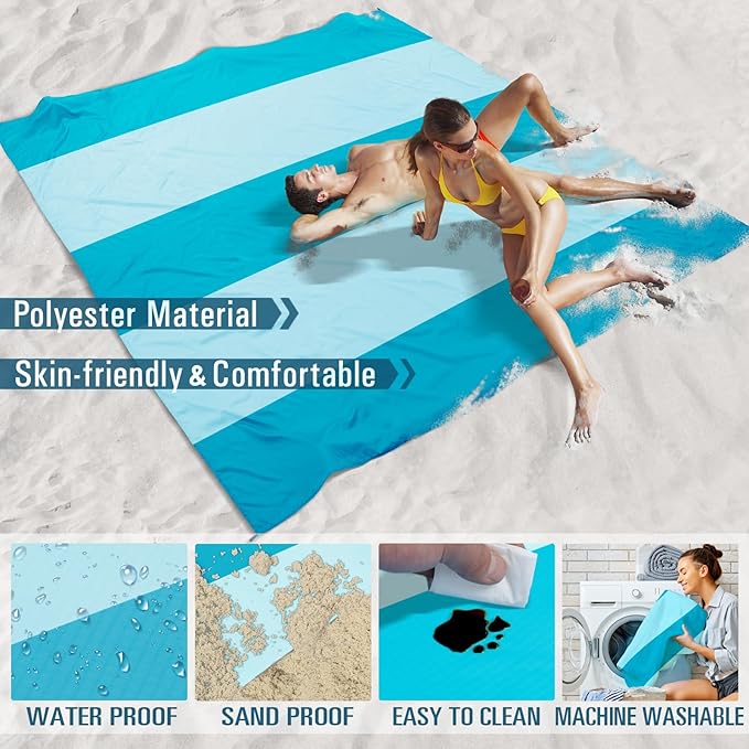 Beach Blanket Sandproof Waterproof 10'×9' 1-8 Adults Oversized,Compact Lightweight Durable Beach Mat for Travel Camping Hiking Picnic Blanket