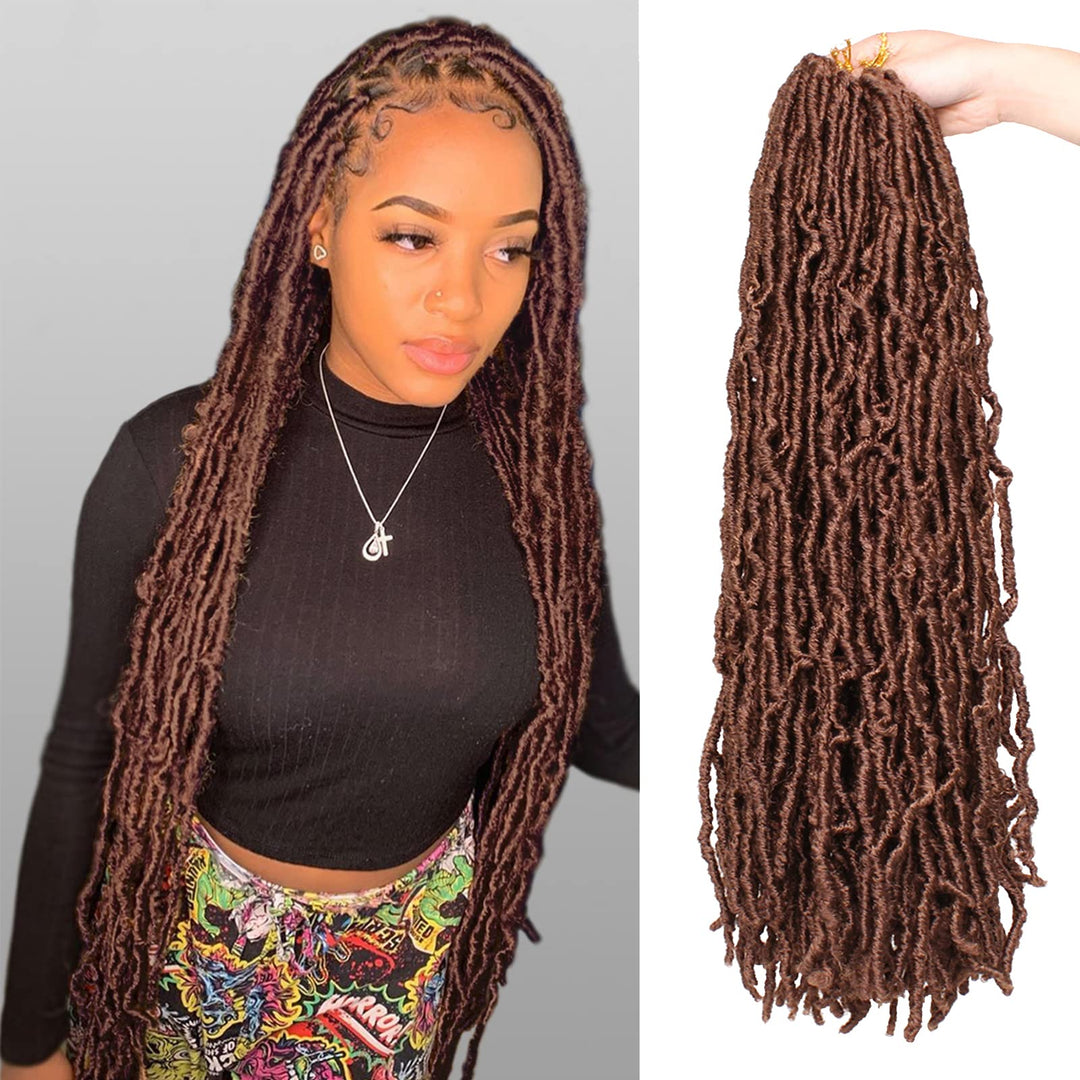 24 Inch New Faux Locs Hair 2Packs Synthetic Natural Wavy Crochet Hair Pre-Looped Most Natural Goddess Soft Locs Hair Extensions