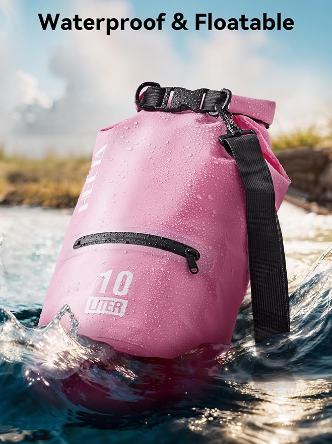 HEETA Waterproof Dry Bag with Front Zippered Pocket for Women Men, 5L/10L/20L/30L/40L Roll Top Lightweight Dry Storage Bag Backpack for Travel, Kayaking, Boating, Rafting, Camping, Hiking & Beach