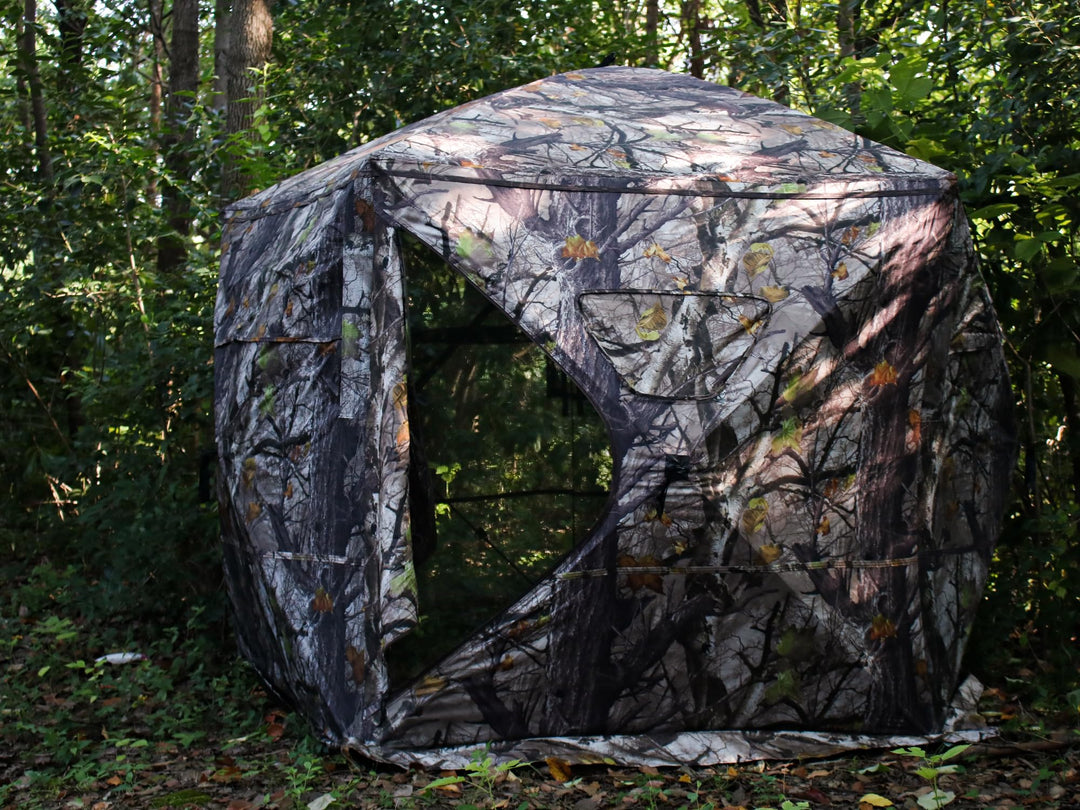 Extra Large Hunting Blind 4 Person with Portable Hunting Chair, 288 Degree See Through Pop up Ground Blinds for Deer Turkey Duck Hunting, Bow Hunting Adjust Windows with Silent Zipper