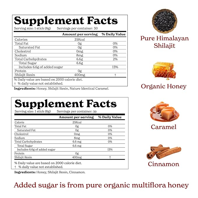 Better Alt Pure Himalayan Shilajit Sticks with Organic Honey, Saffron| Easy to Consume|30 Sticks for Energy Boost & Immune Support, 85+ Trace Minerals, 75%+ Fulvic Acid (Pack of 2) Cinnamon + Caramel