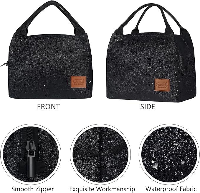 Aosbos Lunch Bag Women Insulated Lunch Bags for Adult Lunch Box for Women Lunchbox Lunch Tote Bag Cooler Bag for Work Office Picnic, Night Black