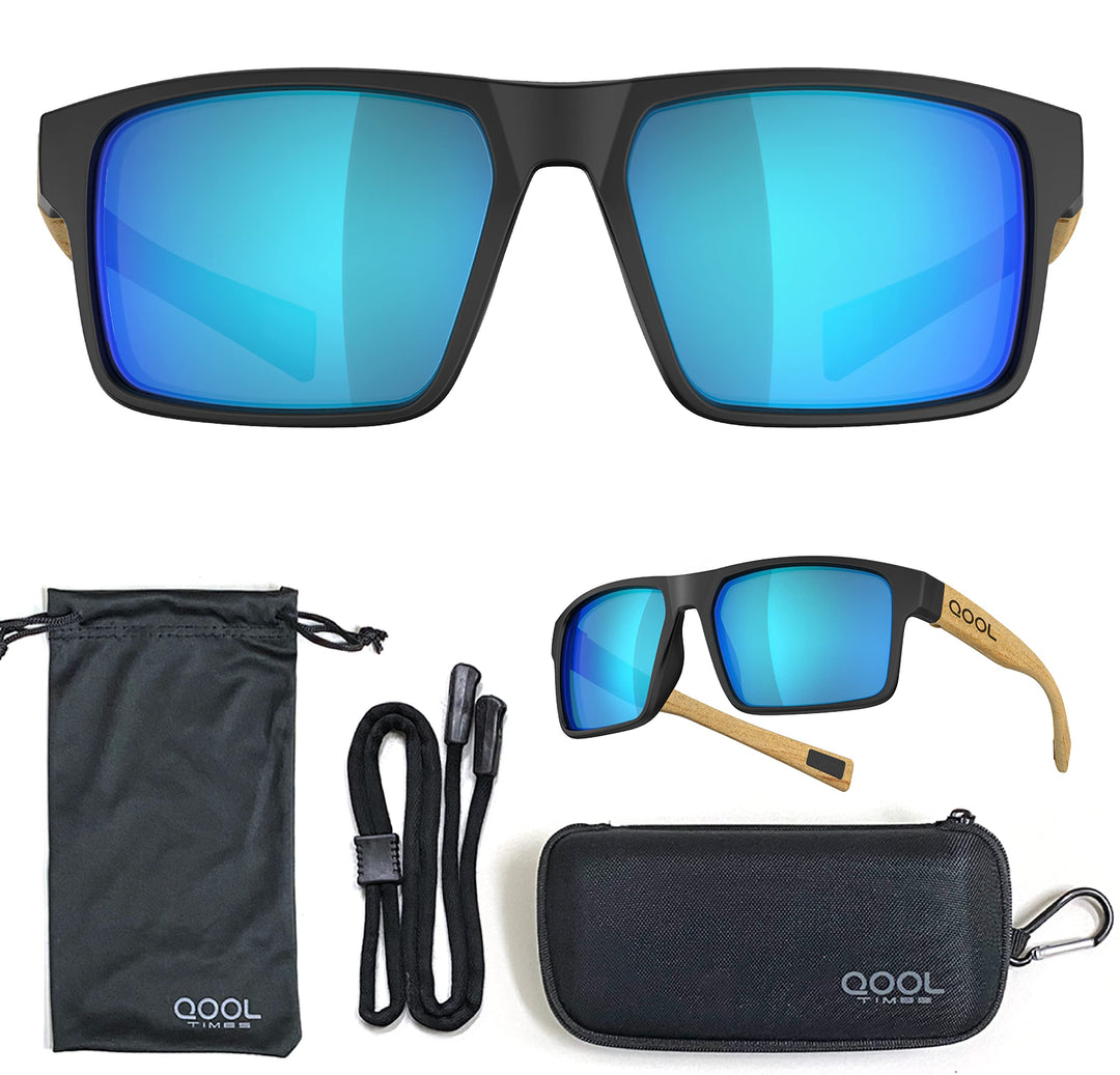 QOOL TIMES Living out your QoolTime F1A Square Polarized Blue Sunglasses Men Women Fishing Running Driving