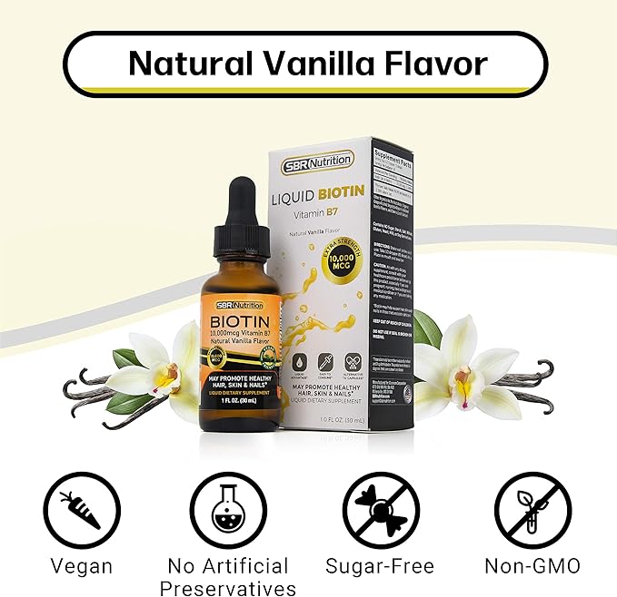 MAX Absorption Biotin Liquid Drops, 10000mcg of Biotin Per Serving, 60 Serving, No Artificial Preservatives, Vegan Friendly, Supports Healthy Hair Growth, Strong Nails and Glowing Skin, Made in USA