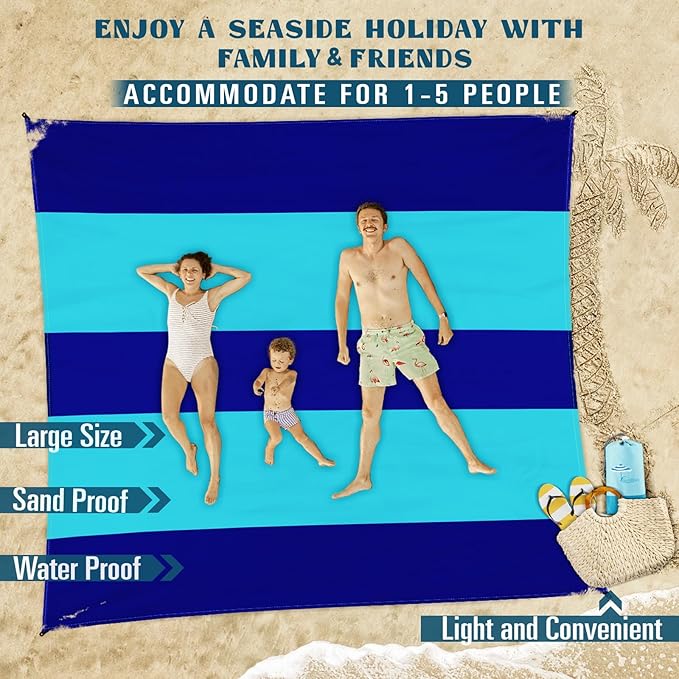 Beach Blanket Sandproof Waterproof 78''×81''1-5 Adults Oversized,Compact Lightweight Durable Beach Mat for Travel Camping Hiking Picnic Blanket