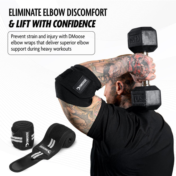 DMoose Fitness Elbow Wraps for Weightlifting, Bench Press, Cross Training & Powerlifting for Men and Women - 40" Nylon (Pair) Elbow Straps - Increases Stability of Joints and Support Injury Recovery