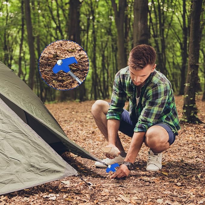 Hicarer 12 Inch Tent Stakes Screw in Camping Stakes Heavy Duty Metal Stake Ground Anchor Peg Threaded Tent Spikes with Hex Head Driver for Camping Garden Inflatable