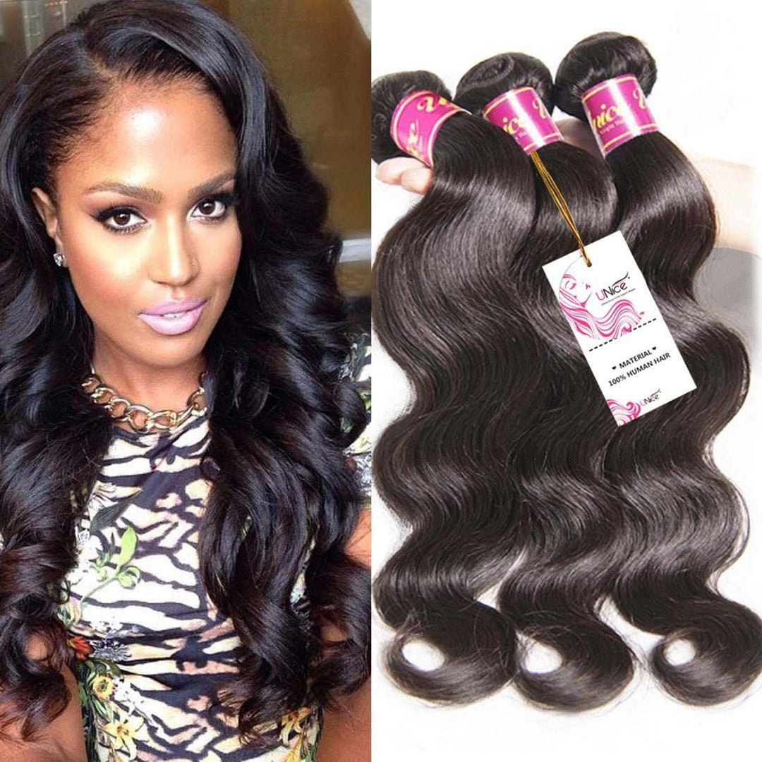 Unice Hair 16 18 20Inch Brazilian Virgin Human Hair Weave 3 Bundles Deal Brazilian Body Wave Hair Weft Extensions Natural Color