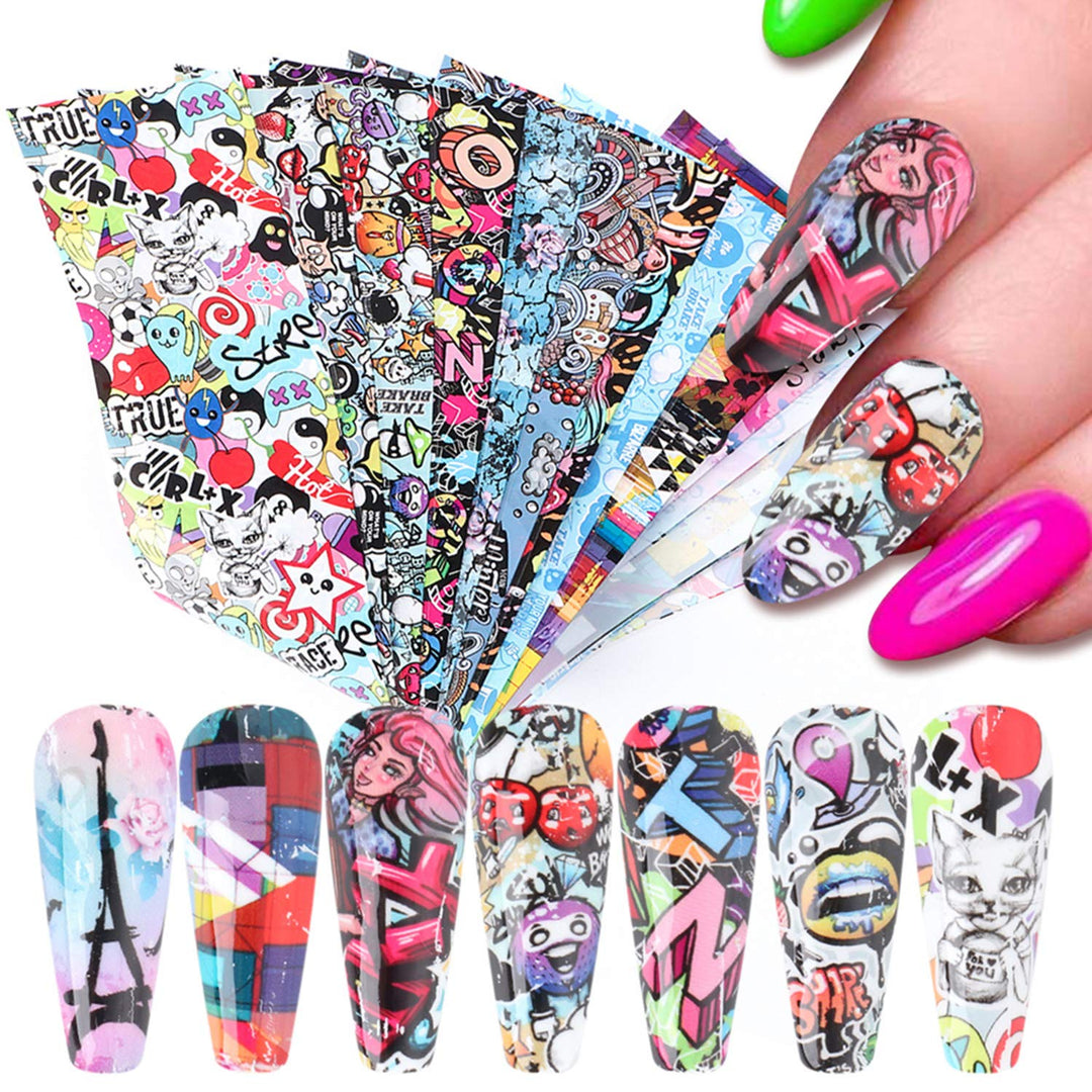 Nail Art Stickers Nail Foils Starry Sky Foil Transfer Nail Art Decals Snake Skin Flowers, Lips, Heart, Letters Nail Art Design F