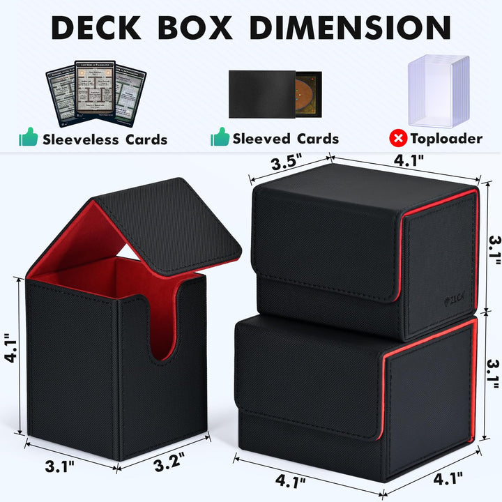 ZLCA Card Deck Box for Trading Cards, MTG YuGiOh Deck Case Holds 100+ Single Sleeved Cards, PU Leather Magnetic Card Storage Box Fits for TCG CCG Magic Game Cards (Black& Red)