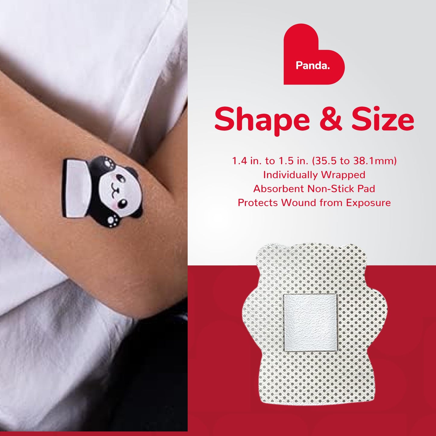 BioSwiss Bandages, Kids Self Adhesive Bandages, Animal Shaped Latex Free Sterile Wound Care Bandage Pack, 24 Count, Panda
