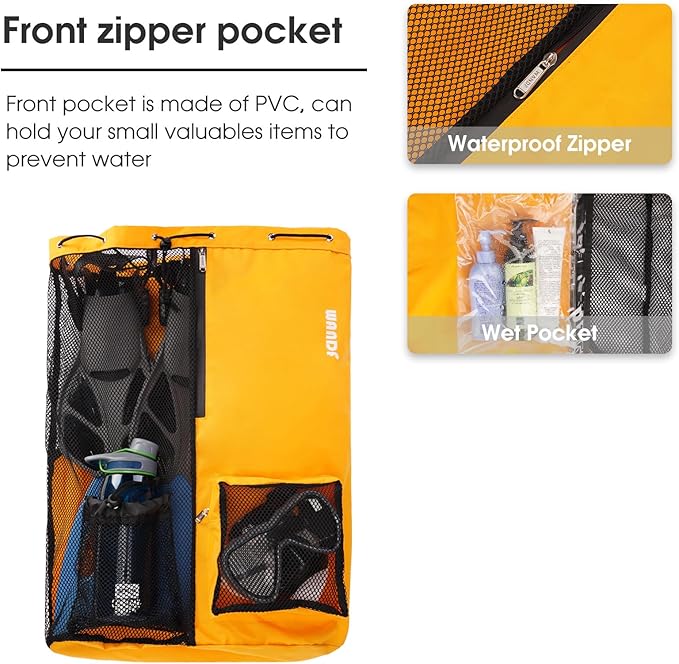 WANDF Swim Bag Mesh Drawstring Backpack with Wet Pocket for Swimming, Gym, and Workout Gear
