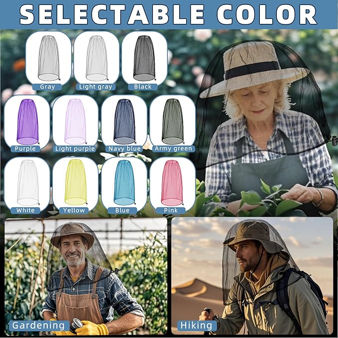 2 Pack Ultra Large Mosquito Net 42x25 Inches Mosquito Head Net Oversized Insect Netting Bug Fits Most Hats for Gardening Hiking Fishing Traveling(Black)